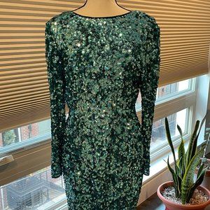 Gorgeous Size 12 - 14 Vintage Turquoise Blue Long Sleeve 90s Fully Sequin Dress